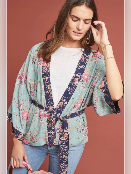 Anthropologie Jackets & Blazers - Anthropologie x Kachel-Floral Trim Open Flyaway Kimono Vibes, ONE SIZE, No Belt